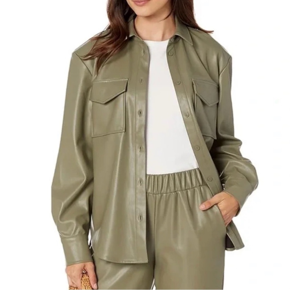 Sleek Olive Faux Leather Jacket and pant set.